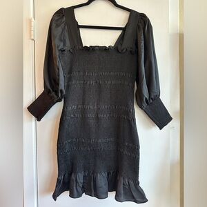Black silky smocked dress